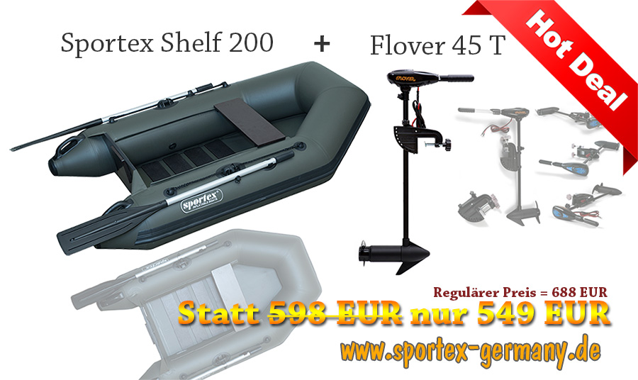 Schlauchboot Sportex Shelf 200 mit Elektromotor Flover 45T